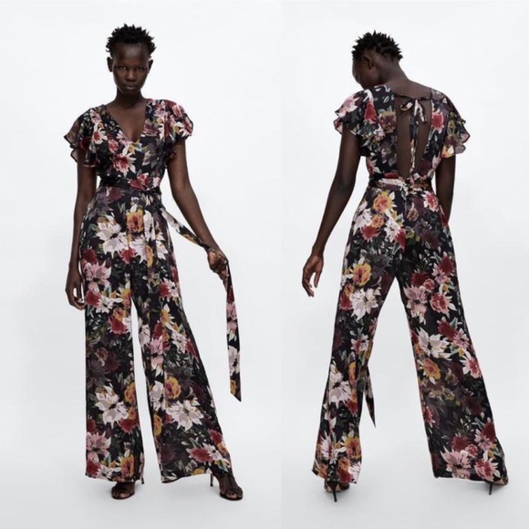 Zara Pants - ZARA Floral Print Chiffon Jumpsuit